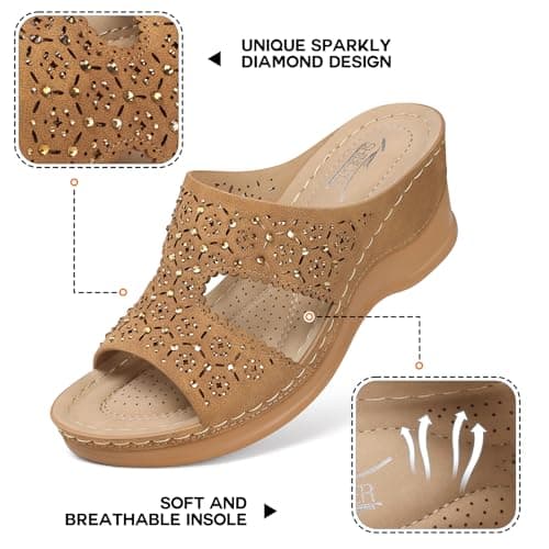 SHIBEVER Women's Dressy Wedge Sandals - Summer Slip-On Comfort Walking Platforms