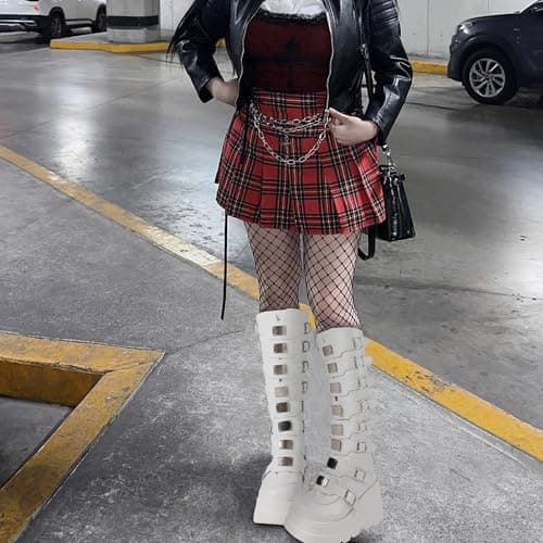 Women's Square Toe Wedge Goth Knee High Boots