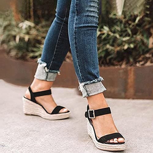 Fululuer Wide Width Espadrille Sandals for Women (I-Brown, 8.5)