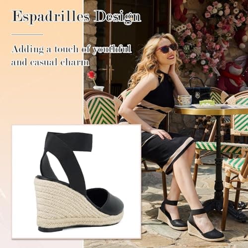 Elastic Ankle Strap Putu Espadrille Wedge Sandals for Women