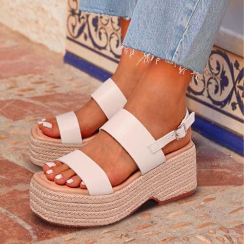 EQAUDES Women's Summer Open Toe Wedge Espadrille Sandals