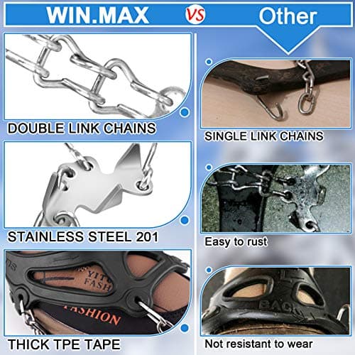 WIN.MAX Traction Cleats with 19 Stainless Steel Spikes for Ice Snow Grip