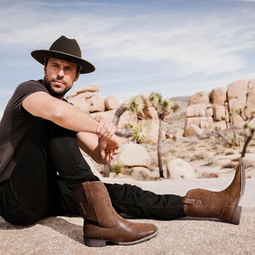 Platikly Men's Square Toe Western Boot with Flag Emblem