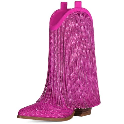 HICLOTSA Sparkly Rhinestone Western Boots for Women