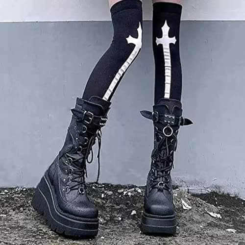 ZKXYFFS Chunky Heel Punk Goth Lace-Up Women's Boots