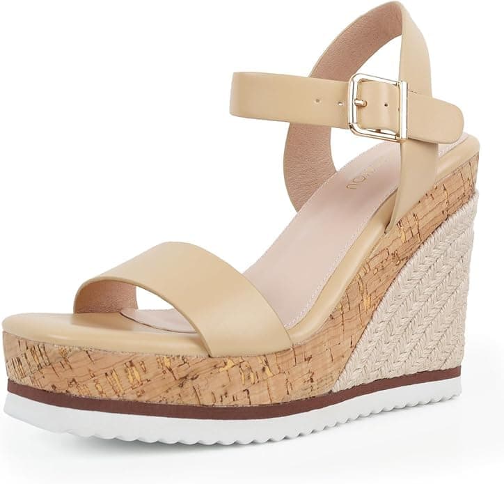 Viapipa Women's Dressy Wedge Sandals, Adjustable Ankle Strap, Comfortable High Heel