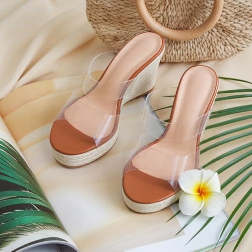 WIRALOMI Women's Clear Wedge Heel Beach Sandals