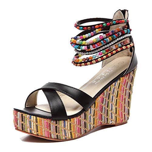 Get More Beauty Women's Pearls Across Top Platform Sandals