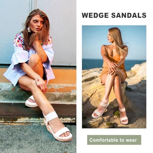 Jeossy Women's Comfortable Black Elastic Ankle Strap Wedge Sandals