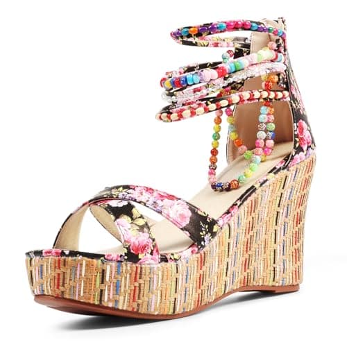 Get More Beauty Women's Pearls Across Top Platform Sandals