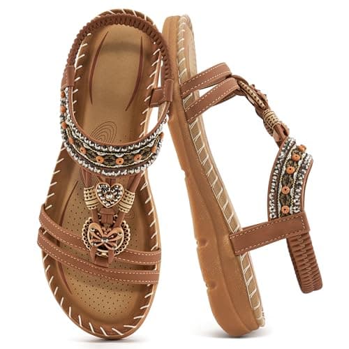 Aomigoct Women's Summer Bohemian Flat Sandals Comfortable Ankle Strap