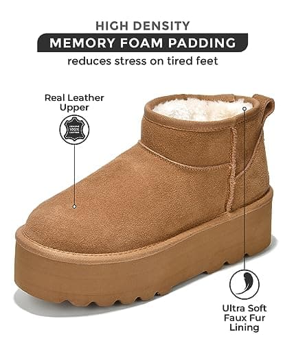 Genuine Suede Leather Ankle Boots for Women - Lightweight Winter Boots