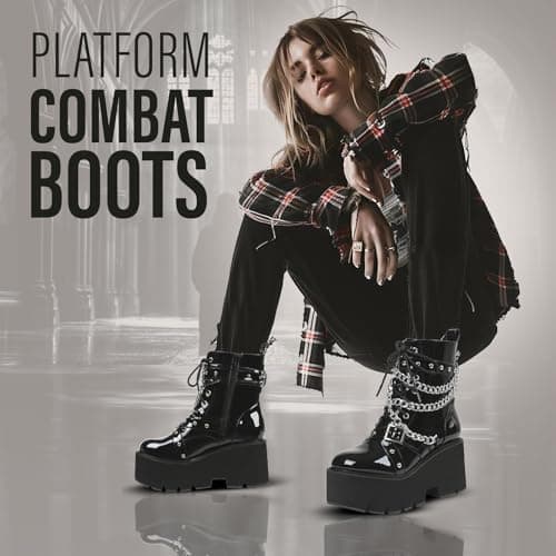 Mikarka Women's Black Chunky Heel Combat Booties