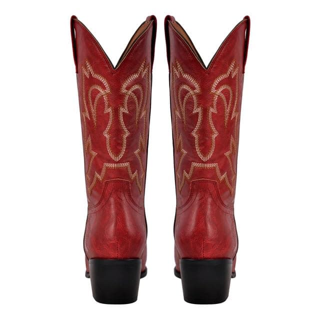 Red Yolkomo Western Cowgirl Boots, Pointed Toe Mid Calf Knee High