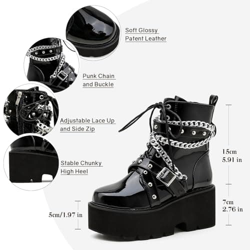 Goth Women's Platform Ankle Boots with Chunky High Heel and Lace Up Detail