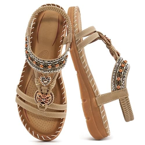 Aomigoct Women's Summer Bohemian Flat Sandals Comfortable Ankle Strap