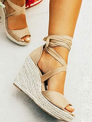 Seraih Women's Lace-Up Espadrille Wedge Sandals Heels Ankle Strap Summer Shoes