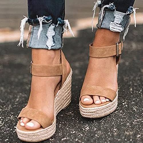 Fululuer Wide Width Espadrille Sandals for Women (I-Brown, 8.5)