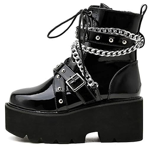 Goth Women's Platform Ankle Boots with Chunky High Heel and Lace Up Detail