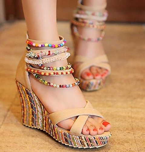 Get More Beauty Women's Pearls Across Top Platform Sandals
