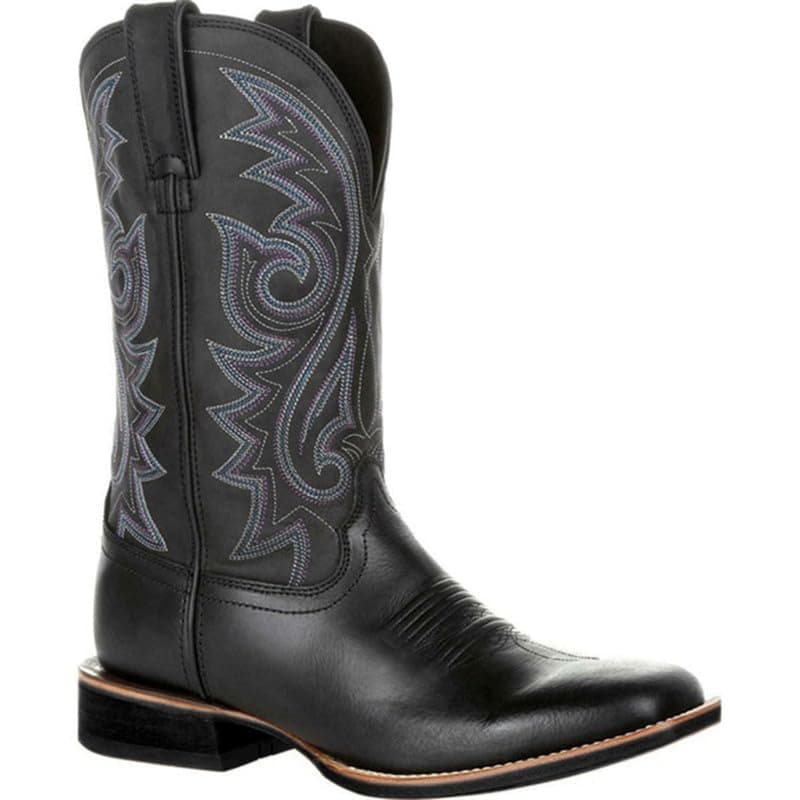 LISHAN Men's Western Cowboy Mid Calf Boots with Embroidery