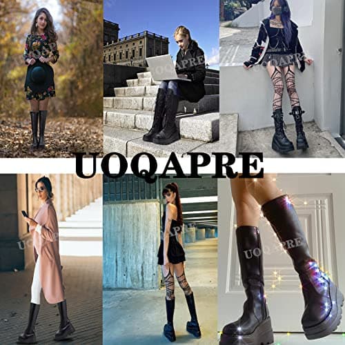 UOQAPRE Women's Winter Punk Chunky Mid-Calf Booties Heel Side Zip Rounds Toe