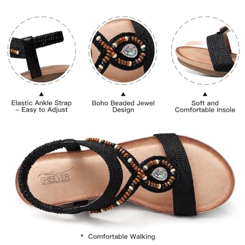 SHIBEVER Women's Comfortable Elastic Ankle Strap Wedge Sandals