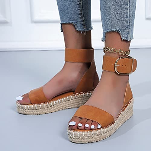 Fululuer Wide Width Espadrille Sandals for Women (I-Brown, 8.5)