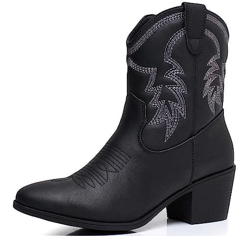 GLOBALWIN Women's Mid-Calf Western Cowboy Boots Fashion Cowgirl Low Heel