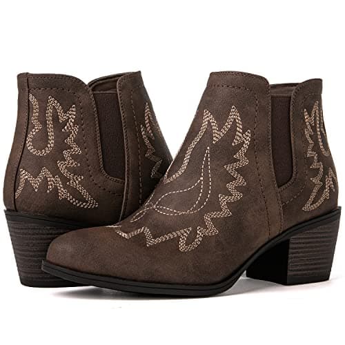 GLOBALWIN Women's Pull-On Ankle Boots Western Cowboy Cowgirl Style