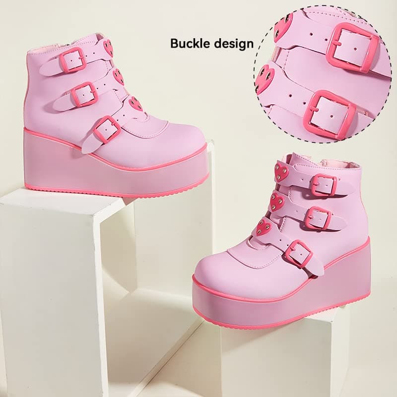 LUCKY STEP Women's Chunky Platform Ankle Boots - Round Toe Zipper Heels