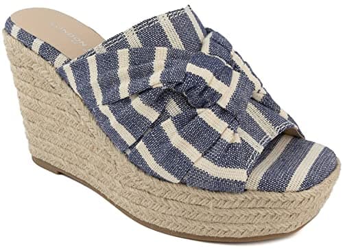 Womens LONDON FOG Heidi Espadrille Wedge Sandals with Bow Detail
