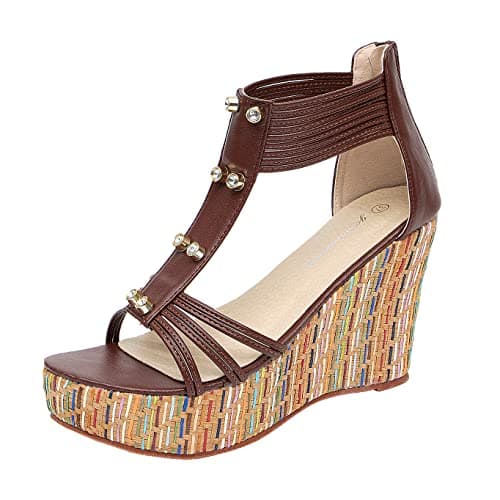 Get More Beauty Women's Pearls Across Top Platform Sandals