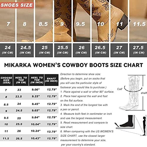 Mikarka Women's Retro Floral Embroidered Western Cowboy Mid-Calf Boots