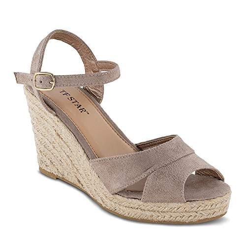 TF Star wedge sandals for women, jute rope ankle strap espadrille Heel sandals