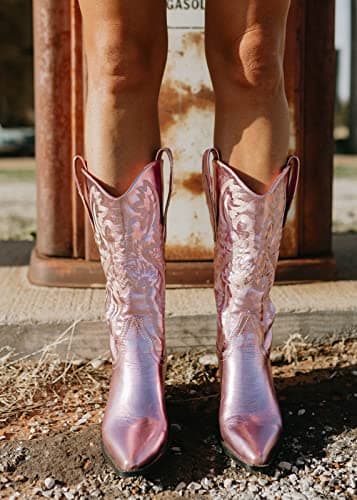 MUCCI Women's Embroidered Cowgirl Boots with Chunky Heel