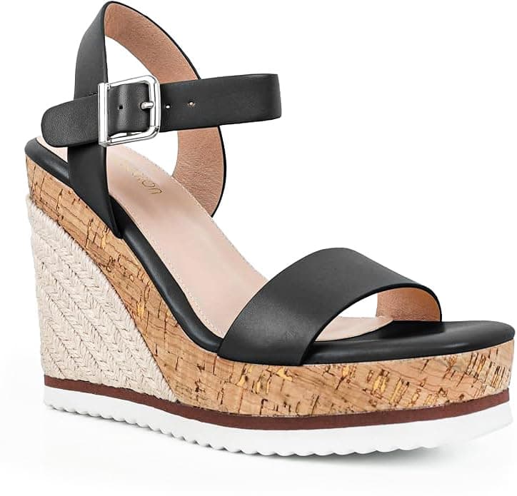 Viapipa Women's Dressy Wedge Sandals, Adjustable Ankle Strap, Comfortable High Heel