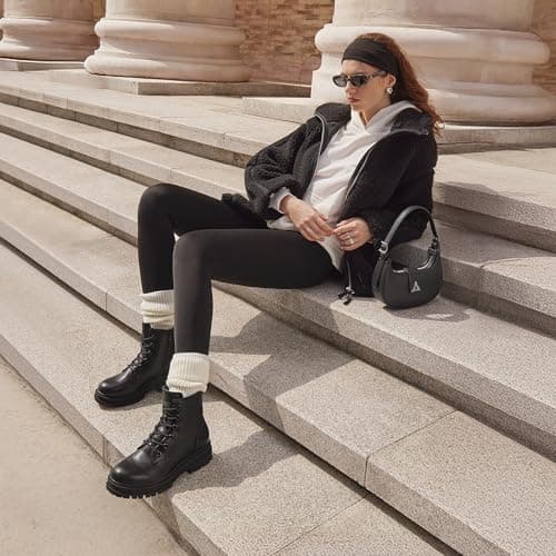 Black Lace-up Combat Boots for Women