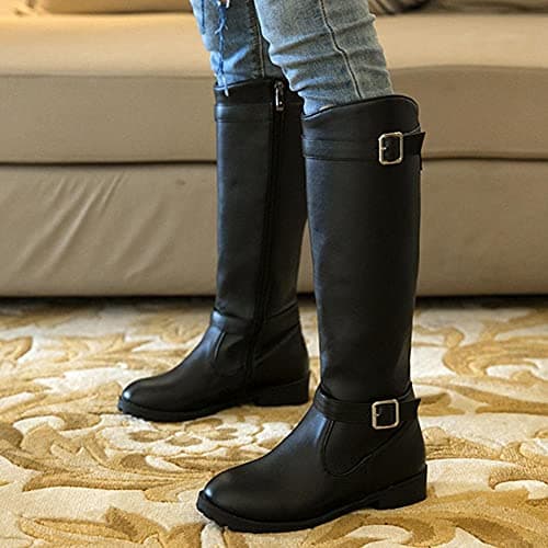 Mikarka Women's Metal Buckle Fur Lined Knee High Winter Riding Boots