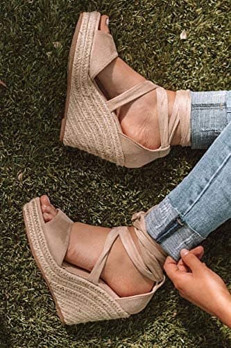 Seraih Women's Lace-Up Espadrille Wedge Sandals Heels Ankle Strap Summer Shoes
