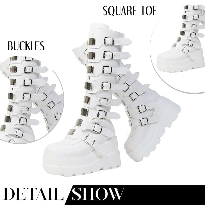 Women's Square Toe Wedge Goth Knee High Boots