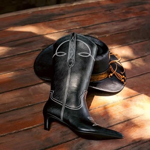 Wetkiss Embroidered Mid Calf Cowgirl Boots for Women