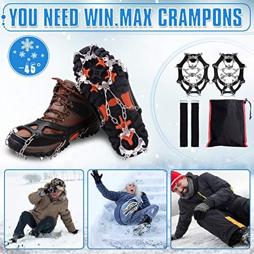 WIN.MAX Traction Cleats with 19 Stainless Steel Spikes for Ice Snow Grip