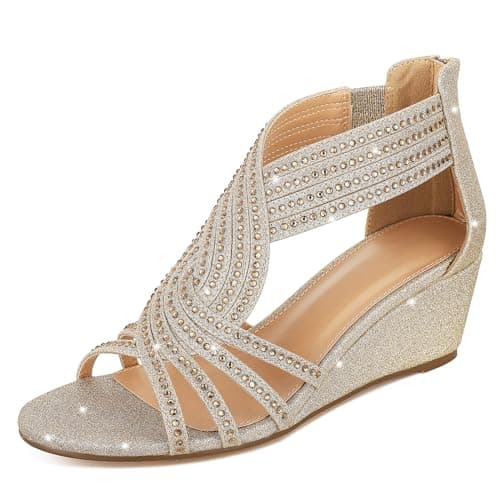 Mikarka Women's Sparkling Rhinestone Wedge Sandals for Weddings, Prom and Dance