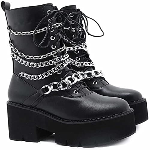 Rui Yue Women's Chunky Ankle Zipper Combat Boots