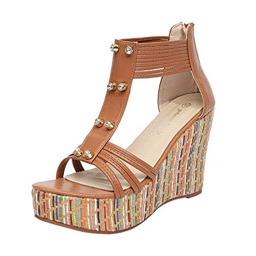 Get More Beauty Women's Pearls Across Top Platform Sandals