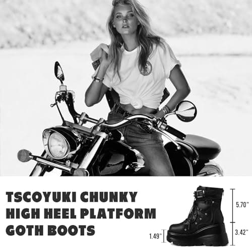 Tscoyuki Chunky Heel Booties for Women Round Toe Gothic Lace-Up Booties