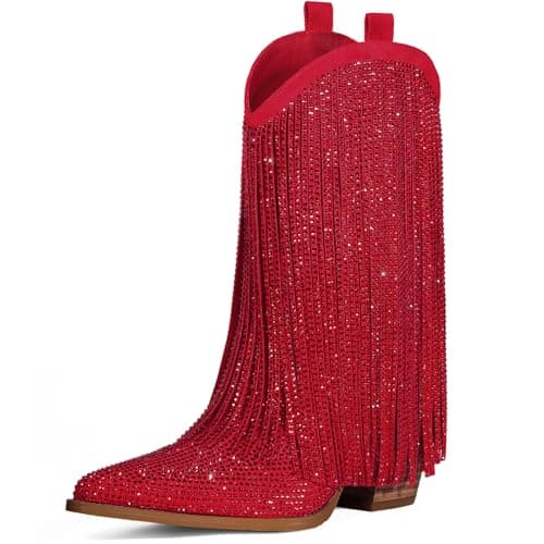 HICLOTSA Sparkly Rhinestone Western Boots for Women