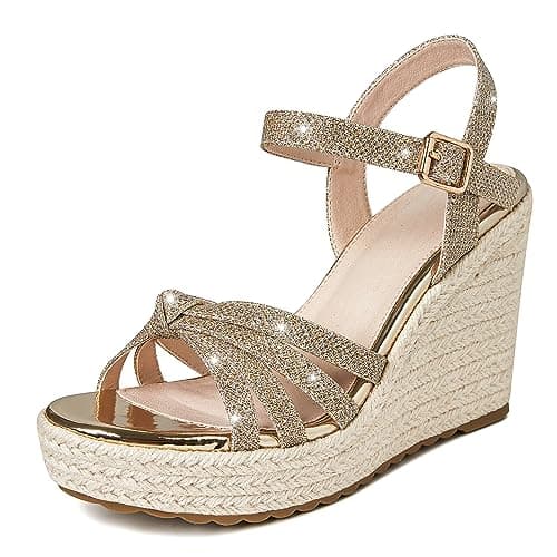 Mikarka Women's Platform Ankle Strap Open Toe Espadrille Wedge Sandals for Summer