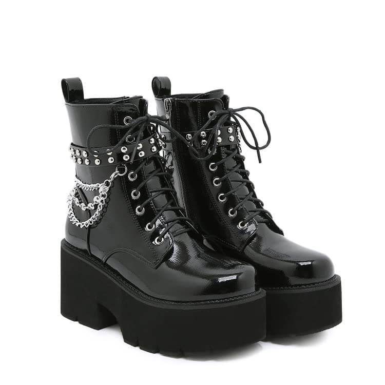 Women's Black Lace up Goth Platform Boots for Cosplay Fashion Punk Style.